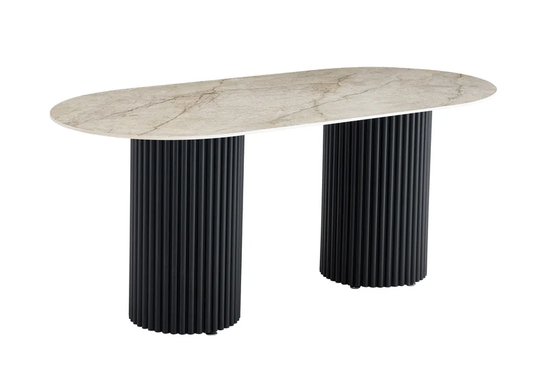 TABLE A MANGER KEYSHA PIED METAL NOIR CERAMIQUE SHAKESPEARE GRIS 160cm