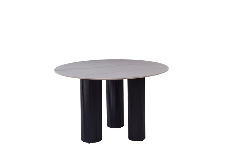 TABLE REPAS ANAÏS PIEDS NOIR PLATEAU CERAMIQUE MARBRE BLANC 120CM