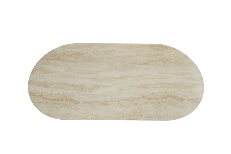 TABLE A MANGER ANNA PIED METAL EFFET NOYER PLATEAU CERAMIQUE TRAVERTIN BRILLANT 180x90x75cm