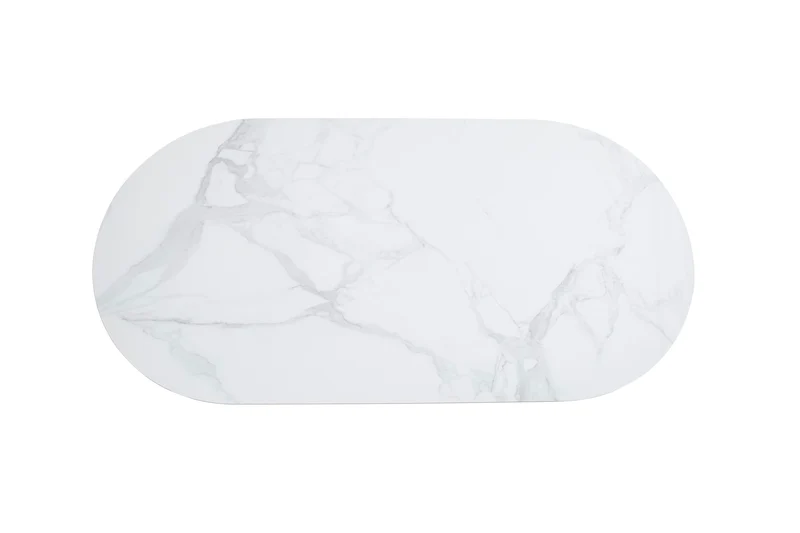 TABLE A MANGER SELENA PIED BEIGE PLATEAU CERAMIQUE MARBRE BLANC 180x90cm