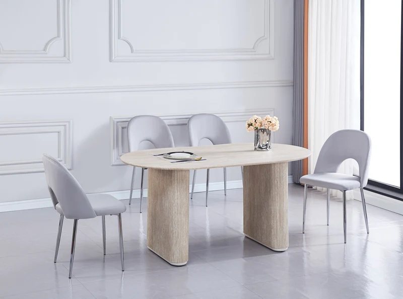 TABLE A MANGER ROXANNE PLATEAU BEIGE PIED BEIGE 160X90X75CM