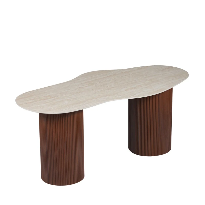 TABLE A MANGER NIKI PIED NOYER PLATEAU CERAMIQUE TRAVERTIN MAT 180CM