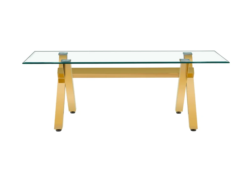 TABLE REPAS IXE METAL GOLD TRANSPARENT 180x90x75cm