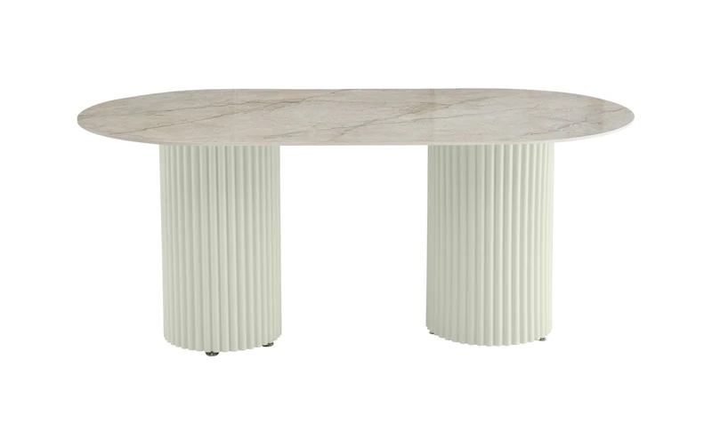 TABLE A MANGER KEYSHA PIED METAL BEIGE PLATEAU CERAMIQUE SHAKESPEARE GRIS180cm