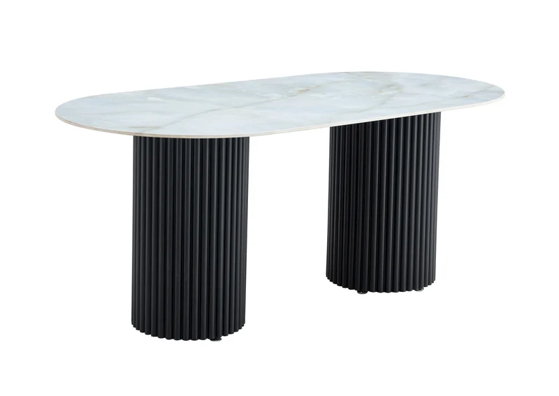 TABLE A MANGER KEYSHA METAL NOIR CERAMIQUE MOKA 180x90cm