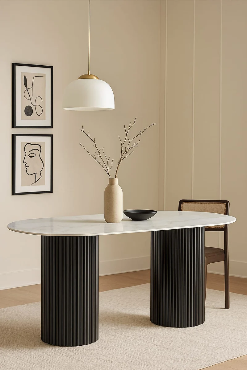 TABLE A MANGER KEYSHA METAL NOIR CERAMIQUE MOKA 180x90cm