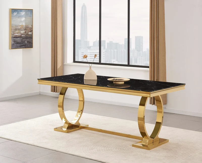 TABLE REPAS OMEGA GOLD MARBRE NOIR 180X90CM