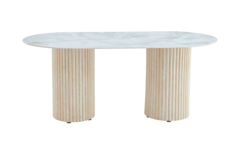 TABLE A MANGER KEYSHA TRAVERTIN CERAMIQUE MOKA 180x90cm