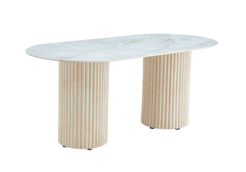 TABLE A MANGER KEYSHA TRAVERTIN CERAMIQUE MOKA 180x90cm