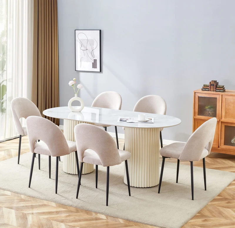 TABLE A MANGER KEYSHA BEIGE CERAMIQUE MOKA 180x90cm