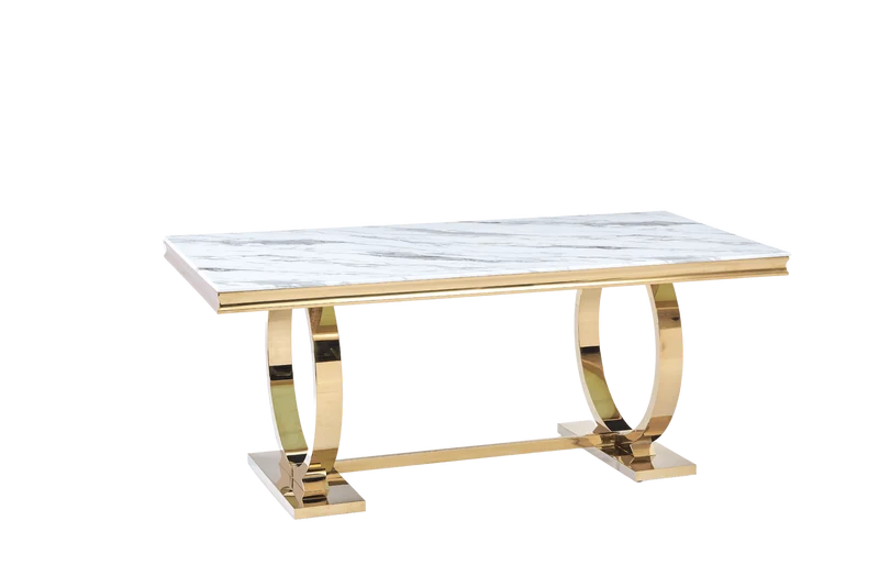 TABLE REPAS OMEGA GOLD MARBRE BLANC 180X90CM