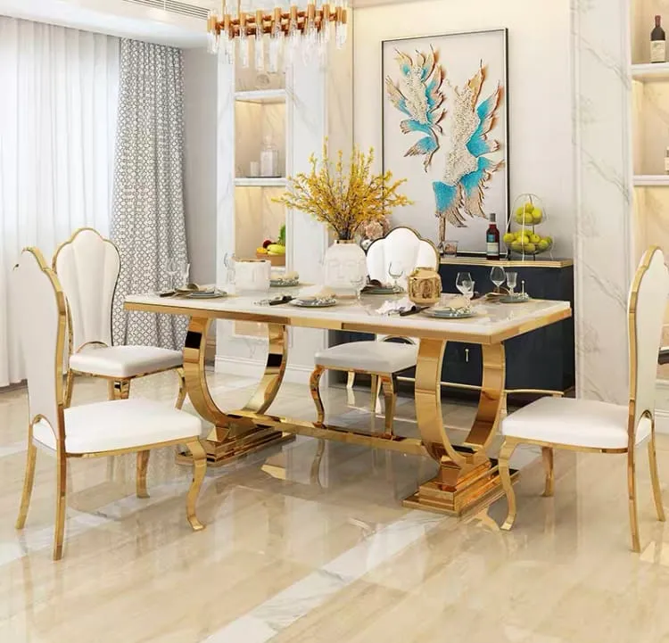 TABLE REPAS OMEGA GOLD MARBRE BLANC 180X90CM