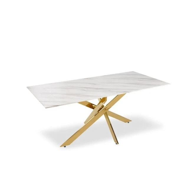 Table à Manger Victoire Pieds Or Marbre Blanc