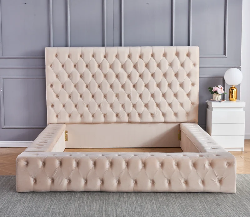 Cadre de lit capitonné Grand Théâtre velours Beige