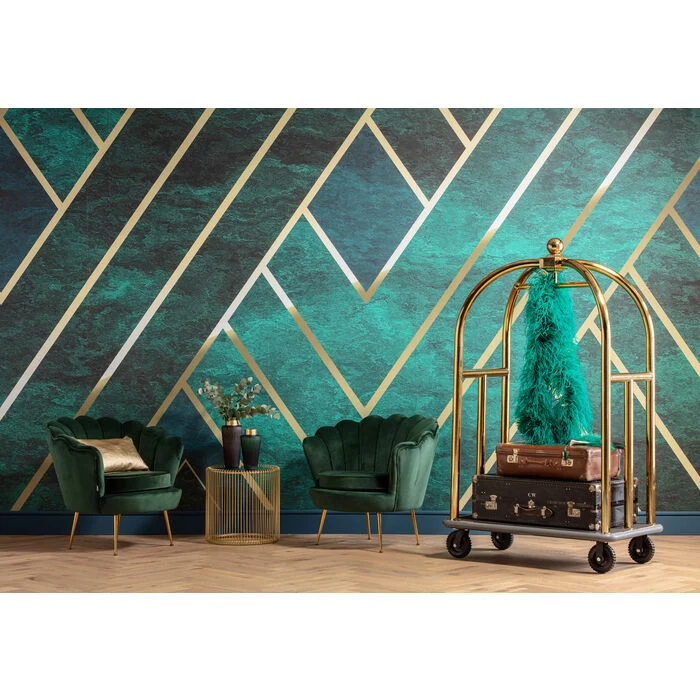 Fauteuil Quinconce Or velours emeraude