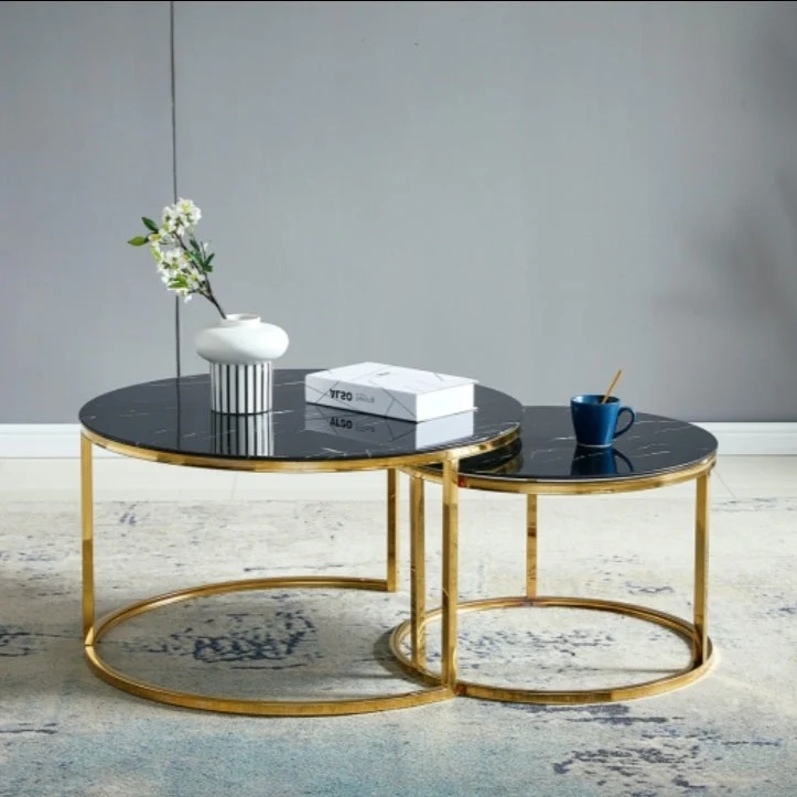 Tables gigognes Capucine Or marbre noir