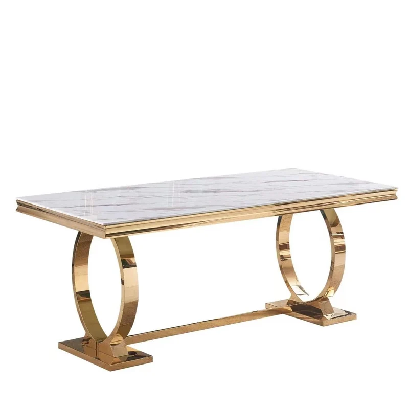 Table à manger Dijeaux Or Marbre blanc