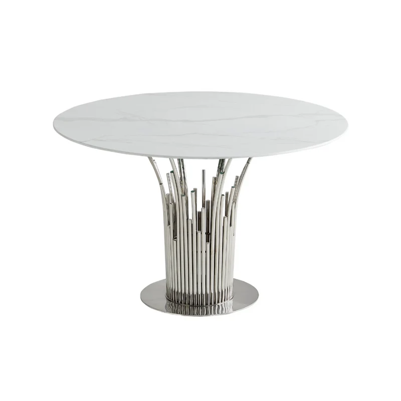 Table à manger Flute ronde Argent marbre Blanc