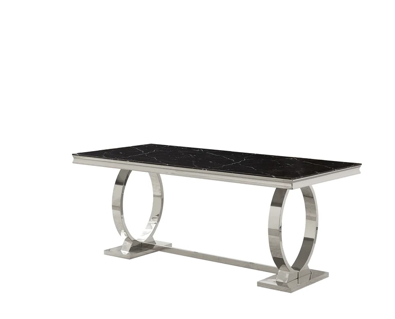 TABLE REPAS OMEGA CHROME MARBRE NOIR 180x90cm