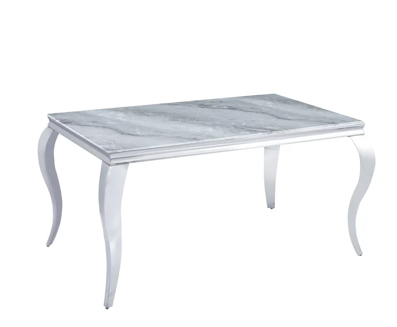 TABLE REPAS BAROQUE CHROME MARBRE GREIGE 150X90X75CM