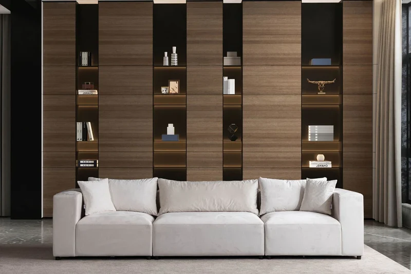 Canapé Azra Modulable Velours Blanc cassé