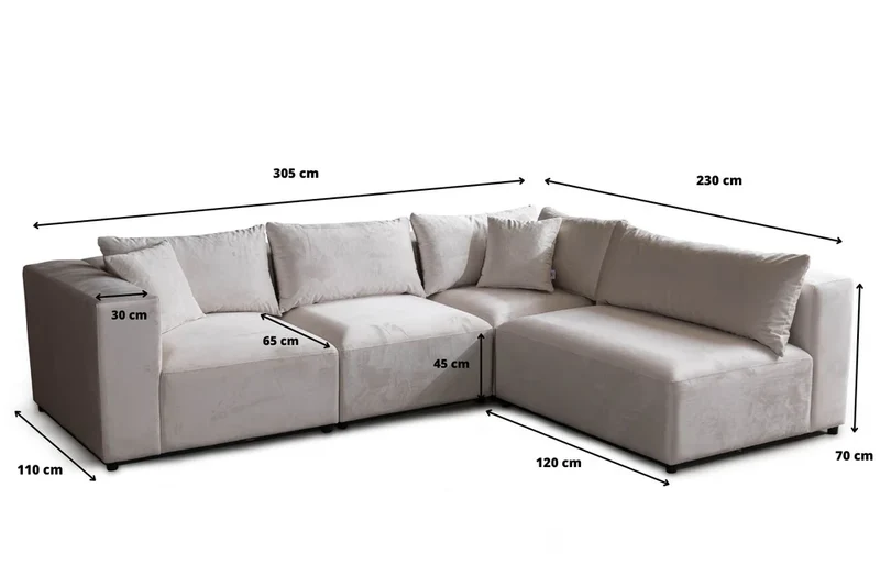 Canapé Azra Modulable Velours Blanc cassé