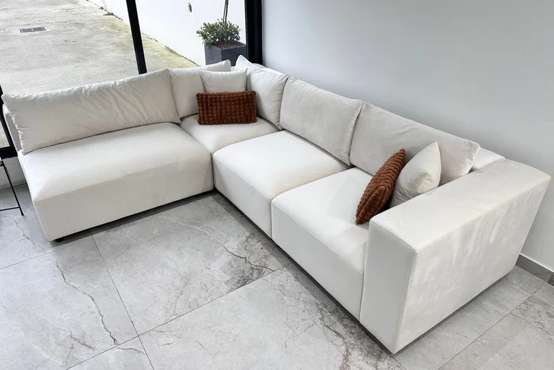 Canapé Azra Modulable Velours Blanc cassé
