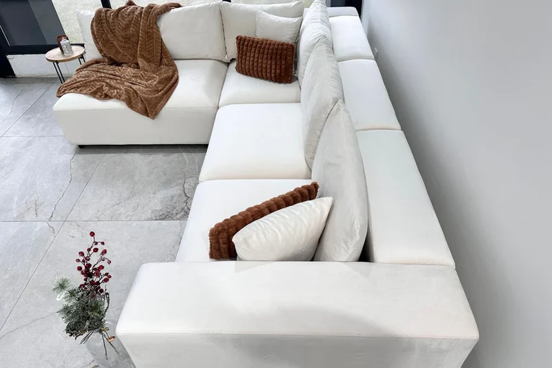 Canapé Azra Modulable Velours Blanc cassé
