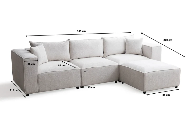 Canapé modulable Élégance 3+1 pouf en Chenille