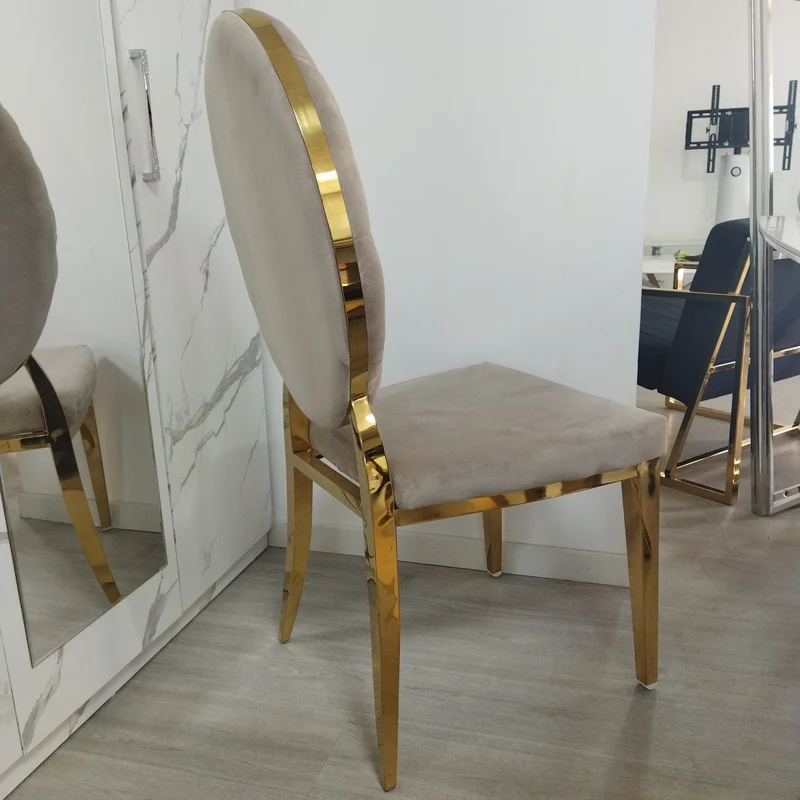 Chaise Ova Or velours taupe Style Médaillon Capitonné