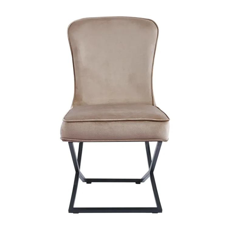 Chaise Gabrielle - Structure Acier Noir, style velours capitonné Taupe
