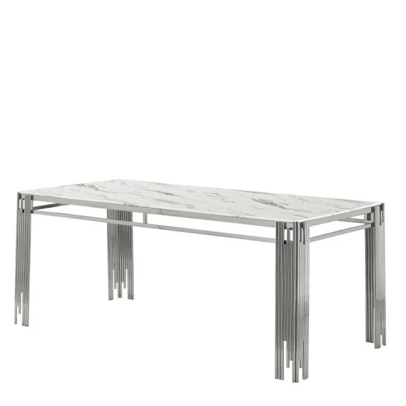 Table à manger Flute Argent Marbre blanc