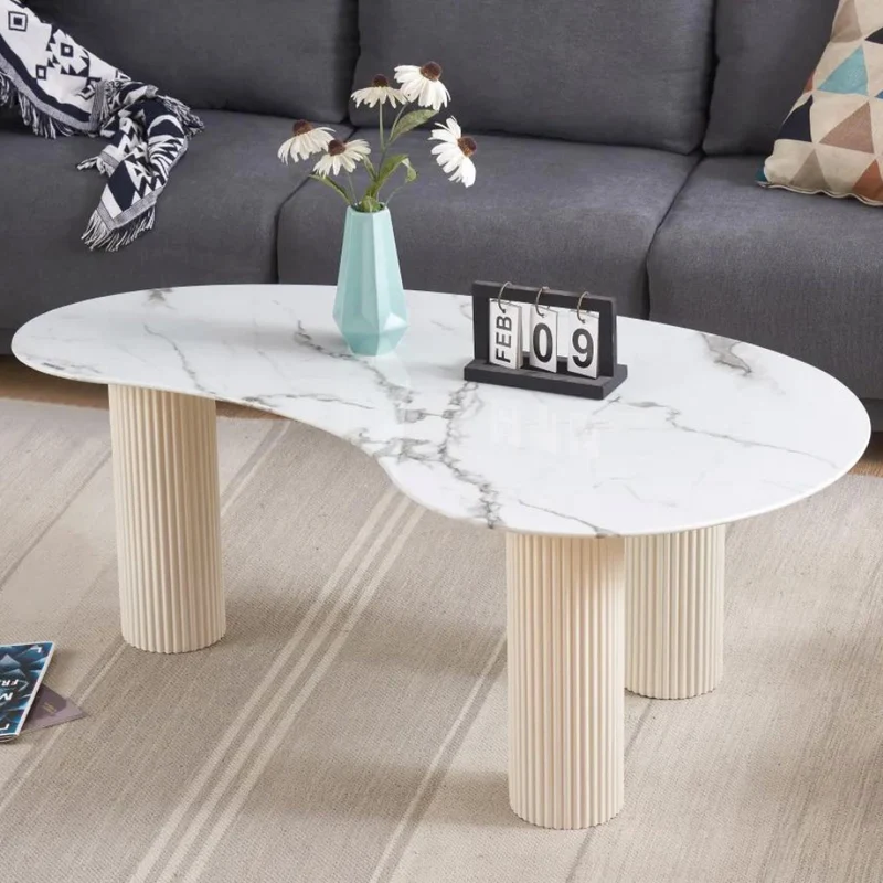 Table basse pylone marbre blanc pieds blanc