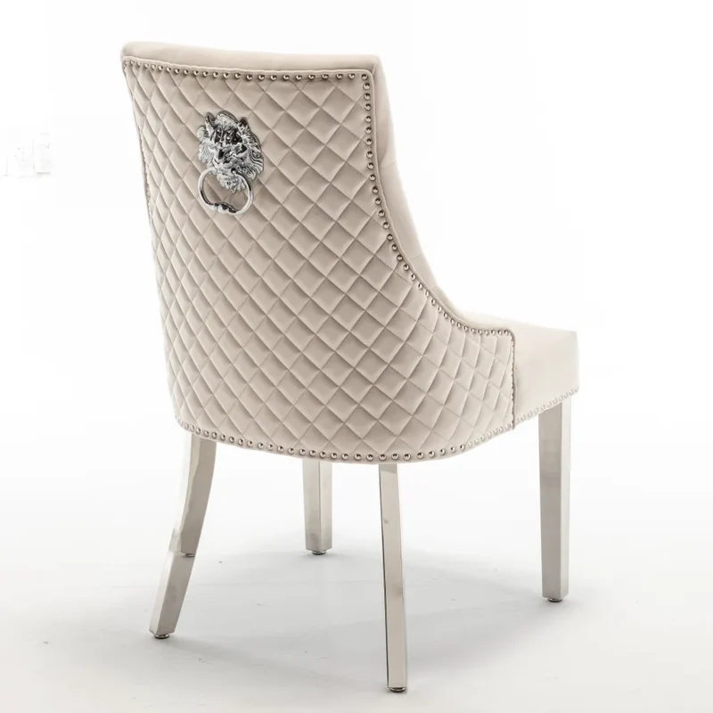 Chaise Stalingrad matelassée Argent velours Beige