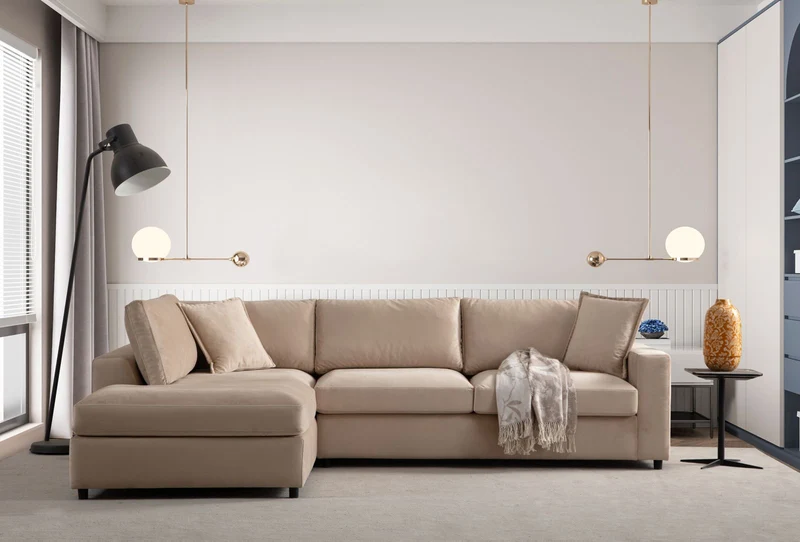 Canapé d'angle Lara velours Beige