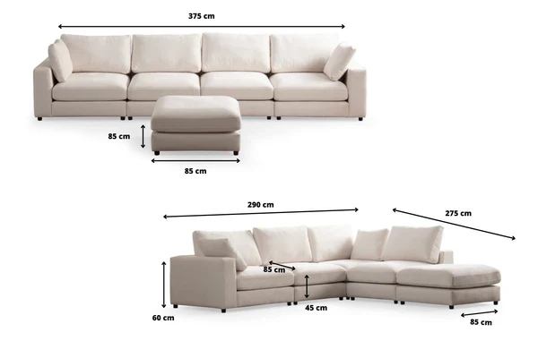 Canapé d'angle Julia Modulable 4+1 Chenille Blanc Cassé