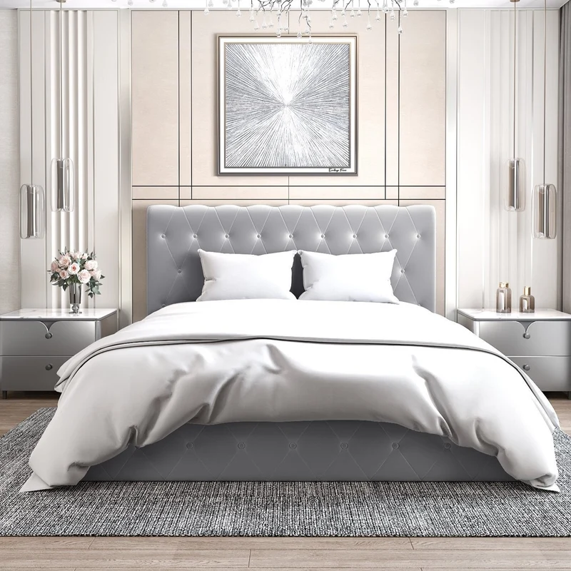 Lit coffre simple Bastide velours gris