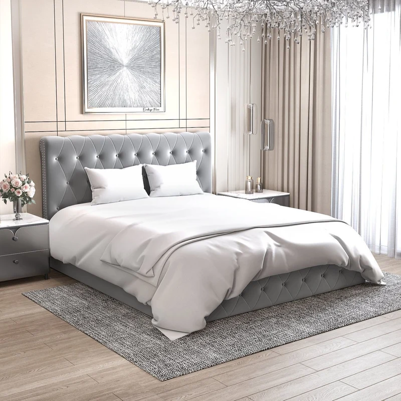 Lit coffre simple Bastide velours gris