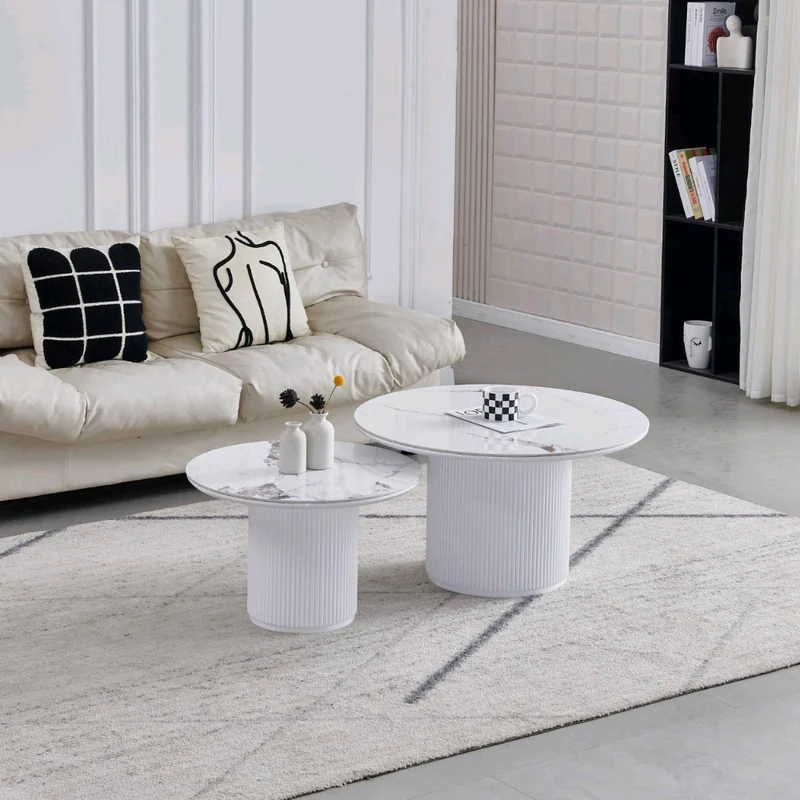 Tables gigognes Pila céramique marbre beige