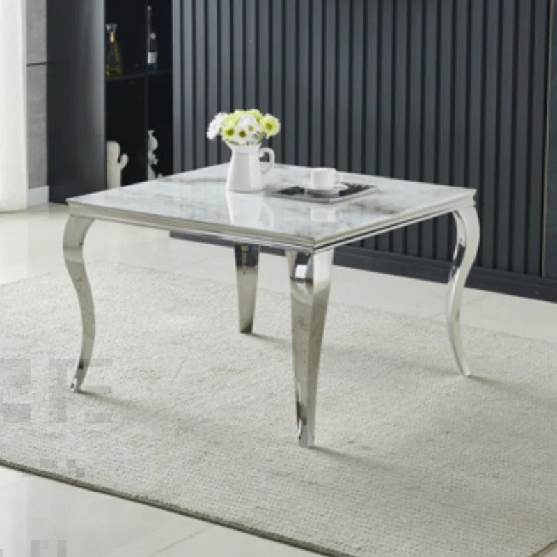 Table basse carrée Nansouty Argent Marbre blanc