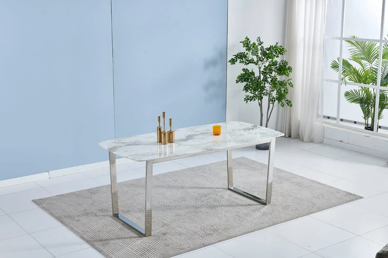 Table à manger Lola Argent Marbre Blanc