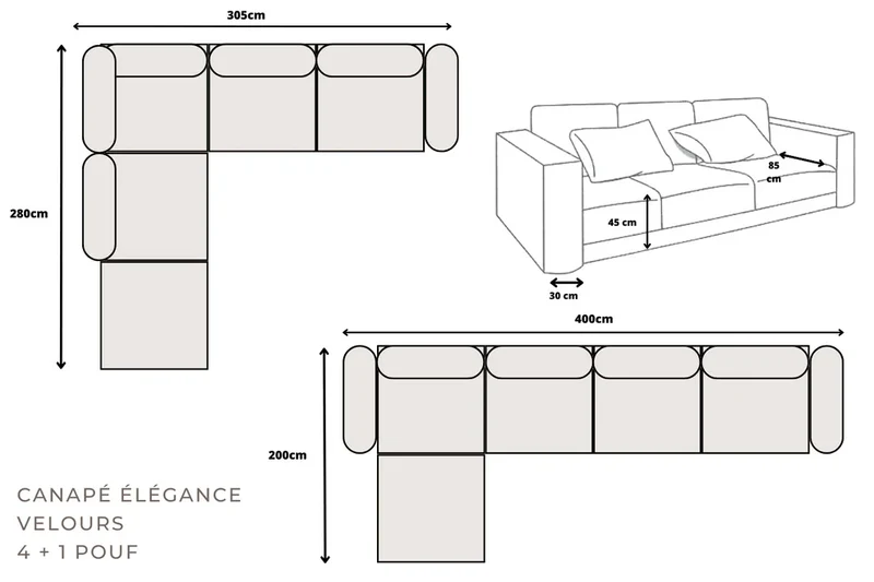 Canapé d'angle Elegance Modulable Velours Nude