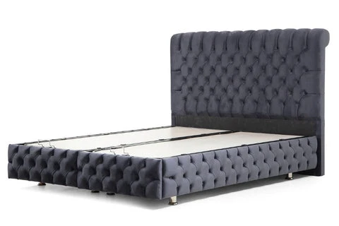 Lit coffre capitonné Luna velours gris Anthracite