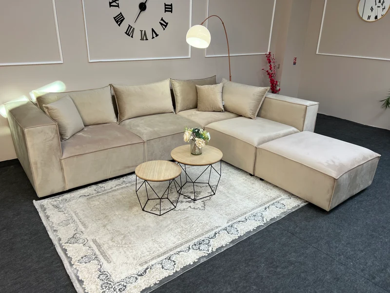 Canapé modulable Élégance 4+1 en Velours beige