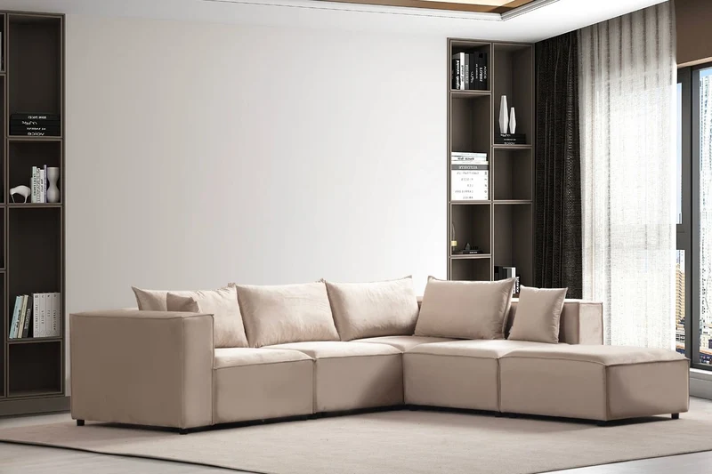 Canapé modulable Élégance 4+1 en Velours beige