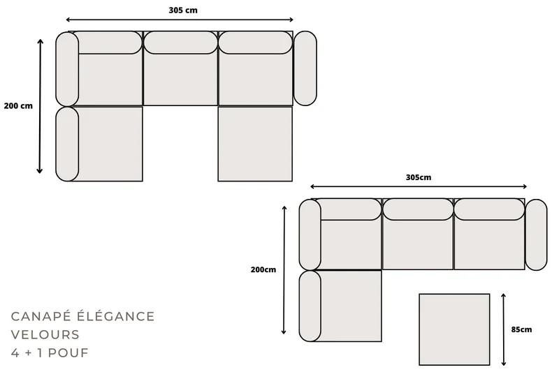 Canapé modulable Élégance 4+1 en Velours beige