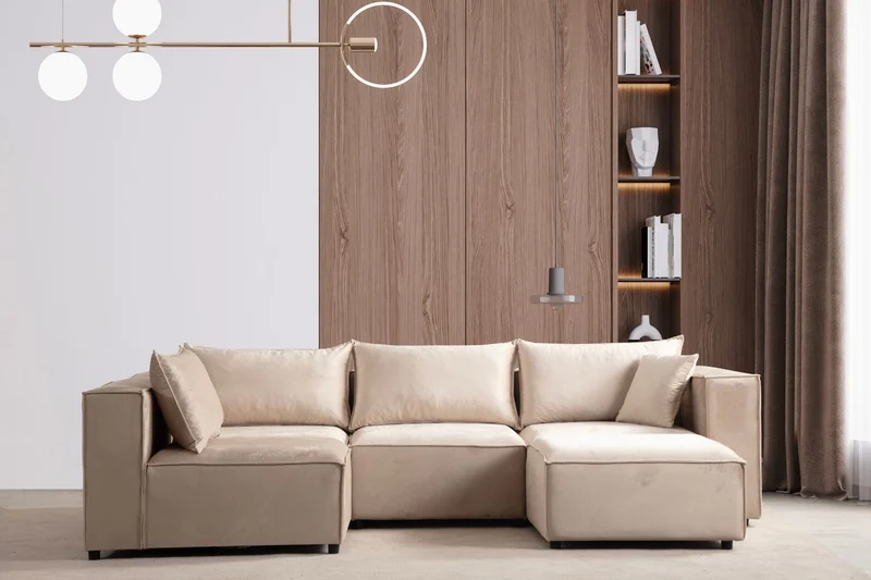 Canapé modulable Élégance 4+1 en Velours beige