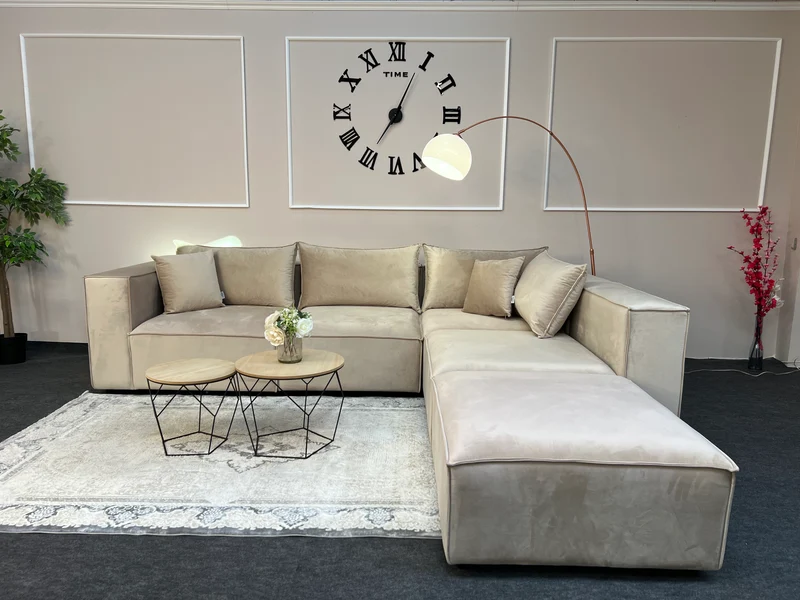 Canapé modulable Élégance 4+1 en Velours beige