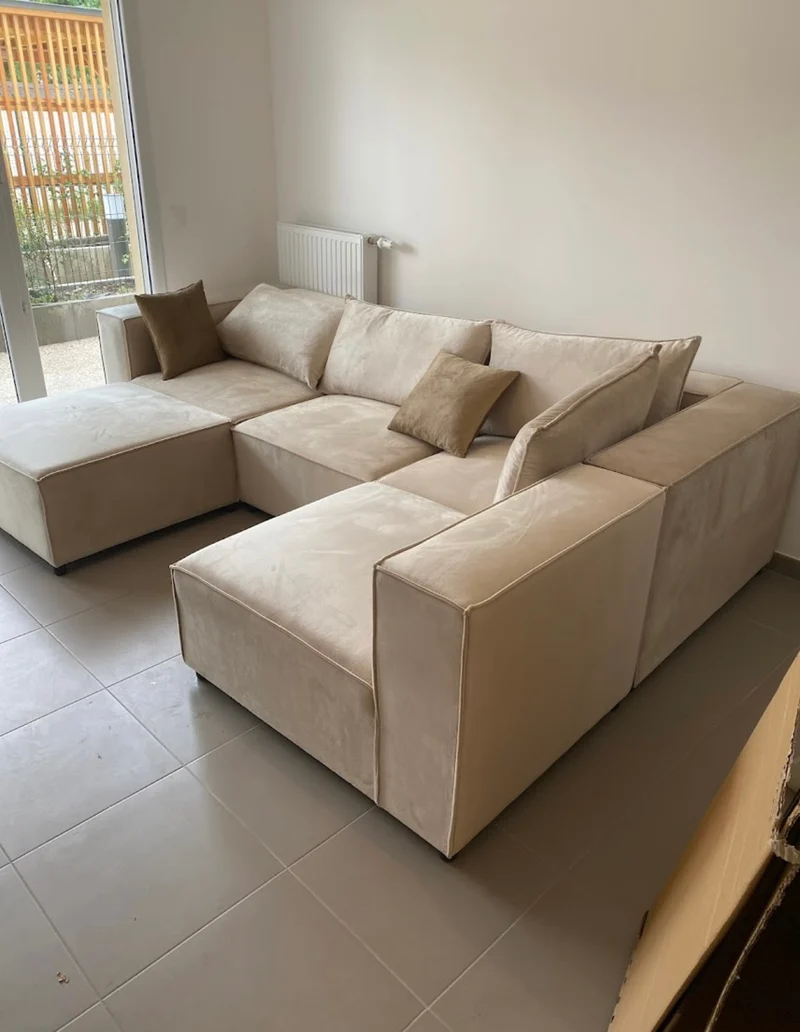 Canapé modulable Élégance 4+1 en Velours beige