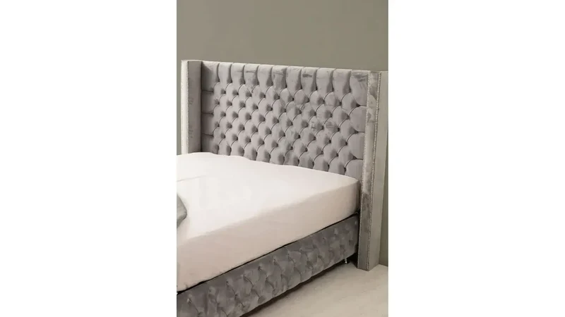 Lit coffre Clouté velours Gris